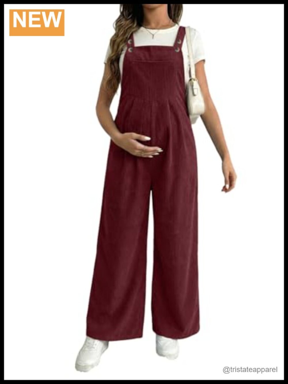 Maternity Corduroy Overalls Adjustable Strap Wide Leg Jumpsuit